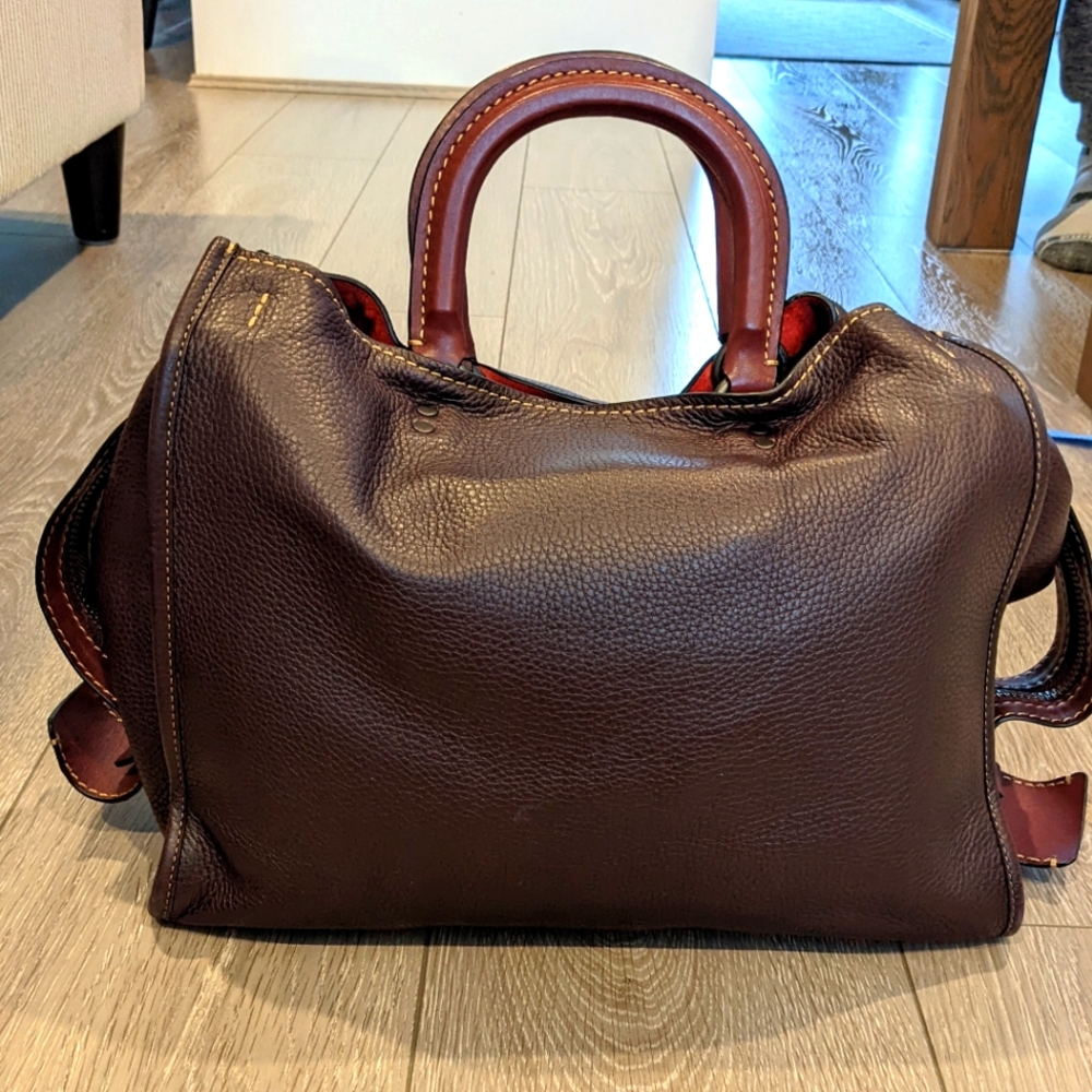 Coach Reddish Brown Leather Tote with Red Trim